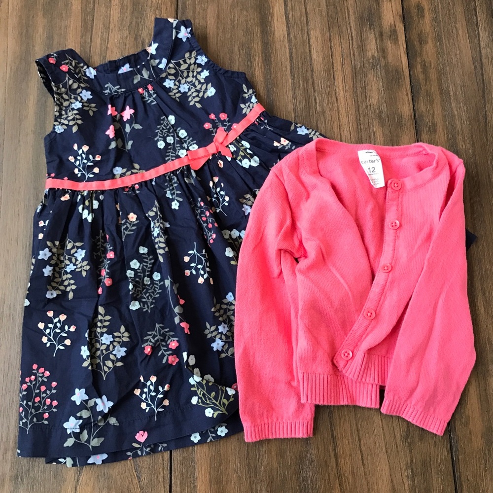Carters - Spring Baby Dress & Cardigan- 12 Months