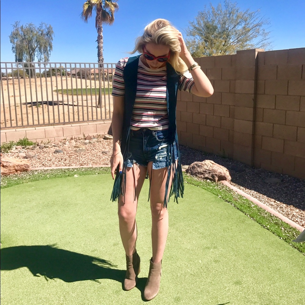 Blue Suede Waterfall Vest
