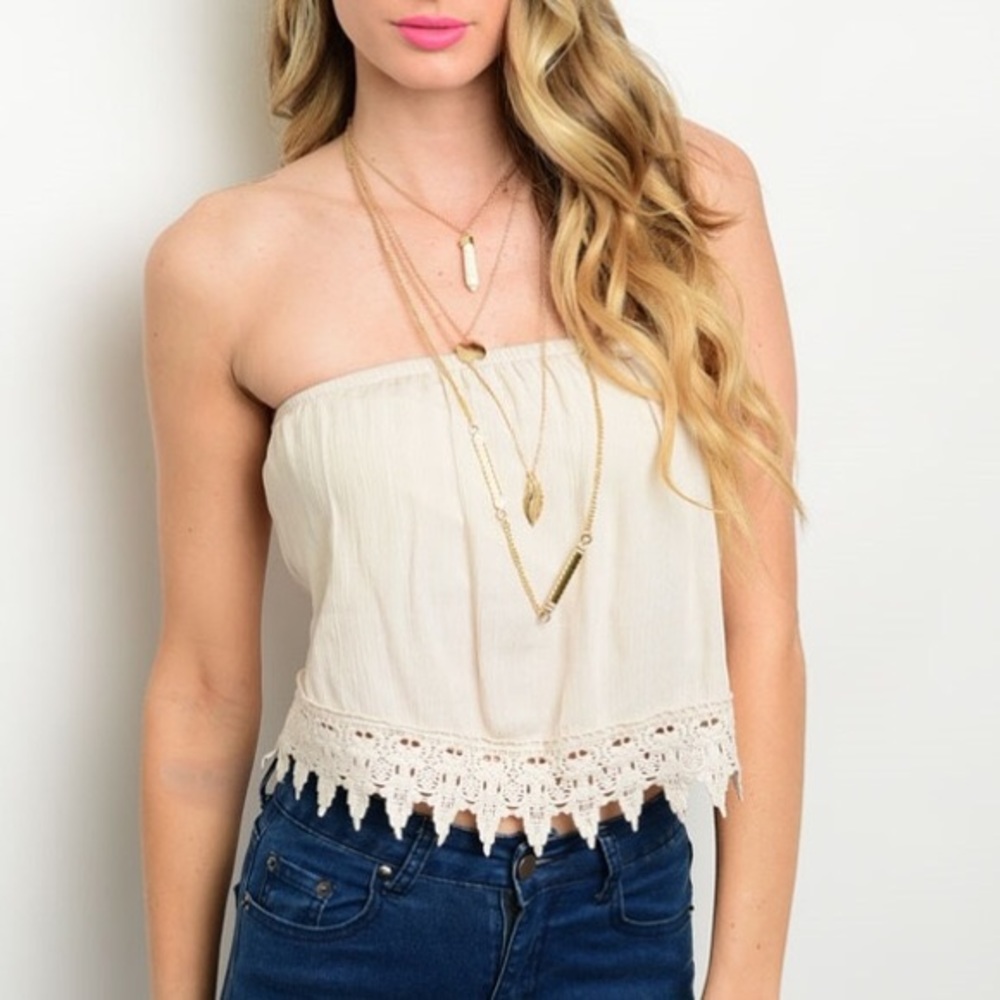 🅢🅐🅛🅔Boho Ivory StraplessCrochetTop