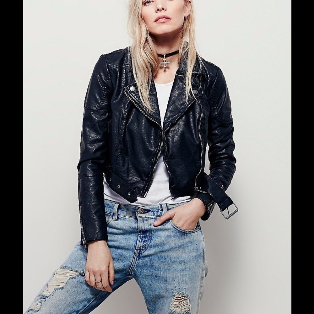 Black free people leather jacket!!