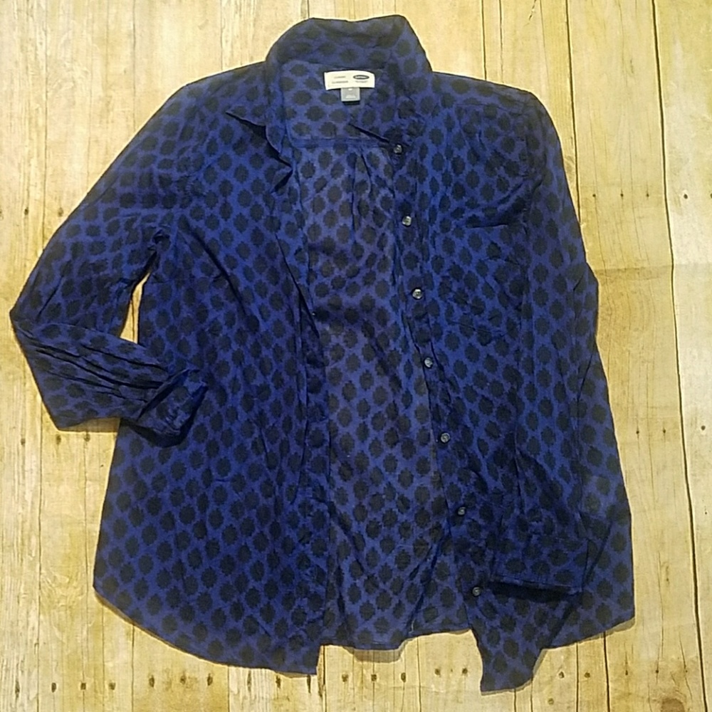 Royal and navy blue button down chambray