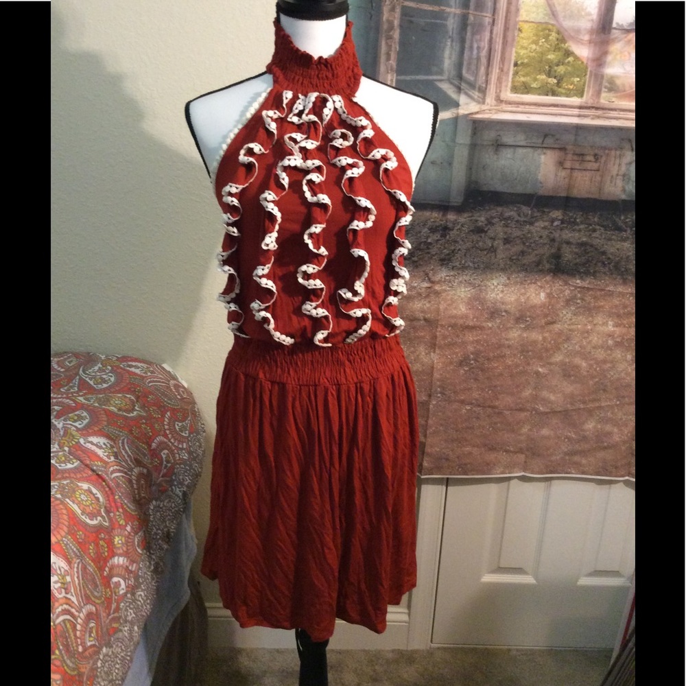 Orange & White Halter Dress NWOT