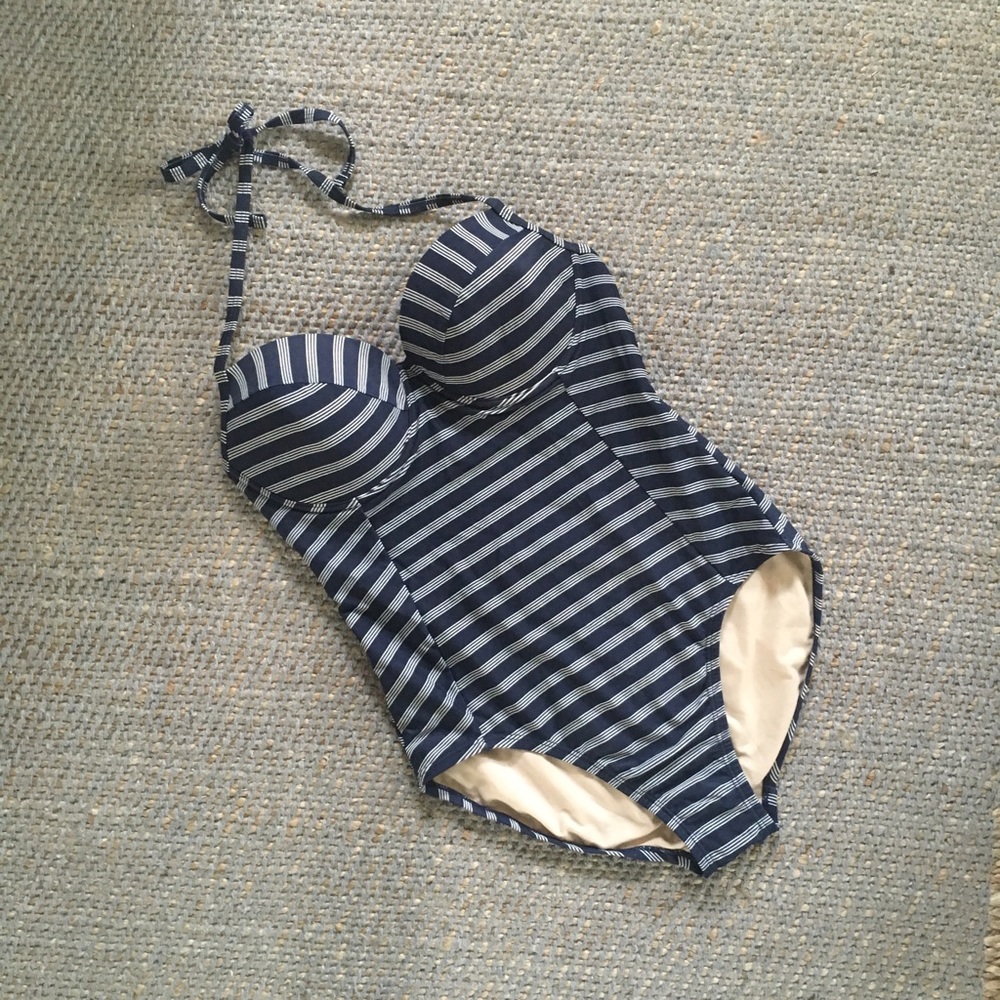 Navy & White Striped One-piece Swimsuit!