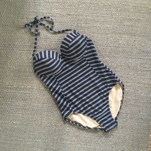 Navy & White Striped One-piece Swimsuit!
