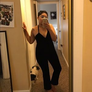 Strappy black velvet jumpsuit