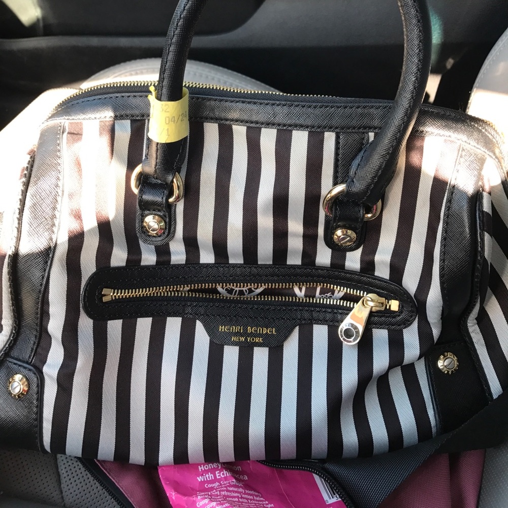 Henri Bendel brown and white strips tote !