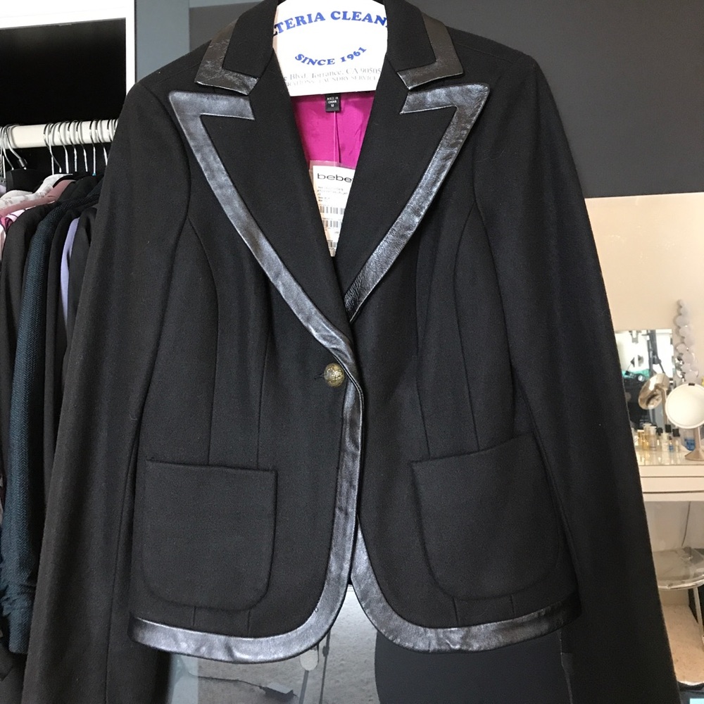 NWT Bebe black blazer with leather trim