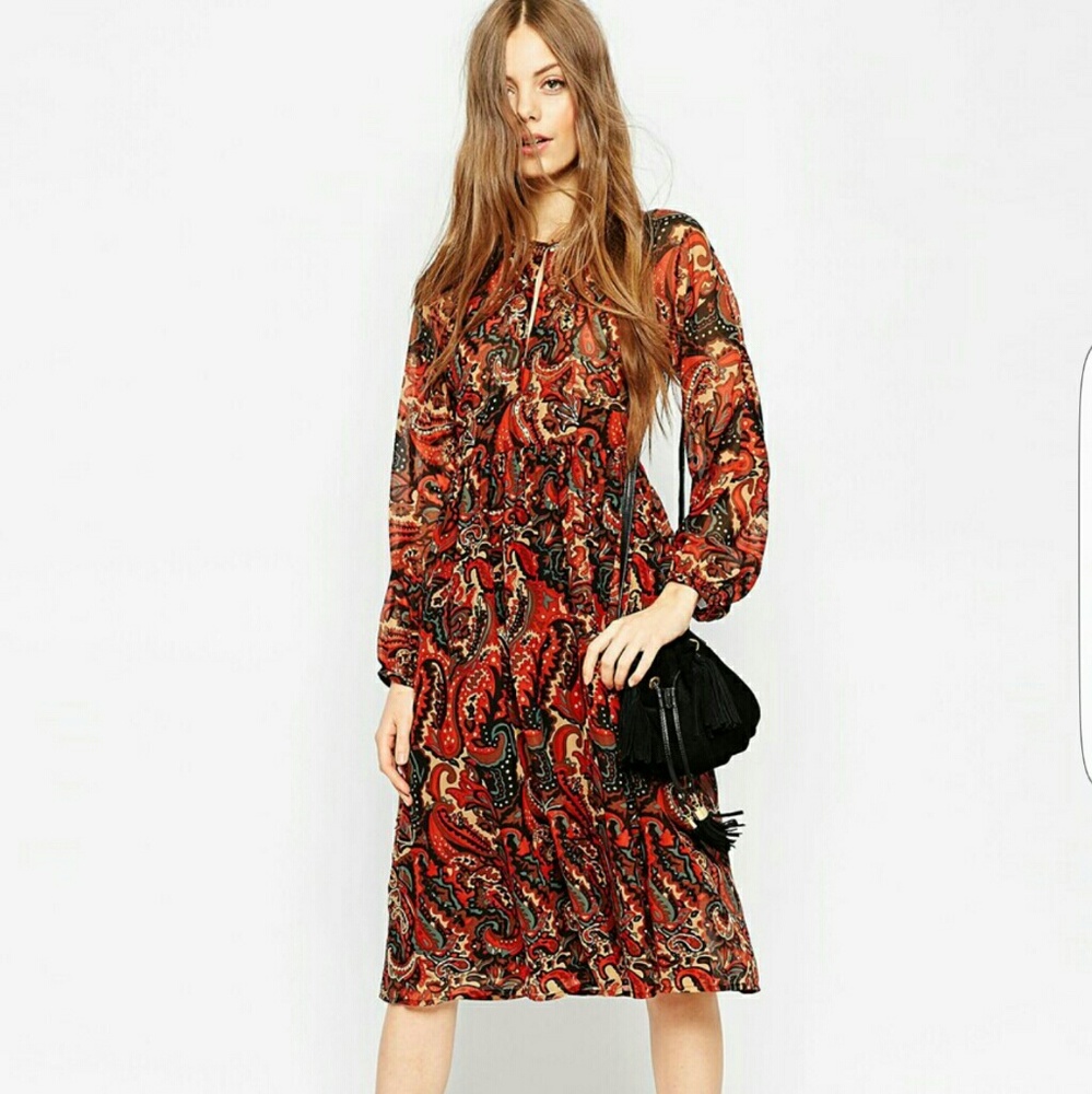 NWT Asos Folk Print Midi Dress