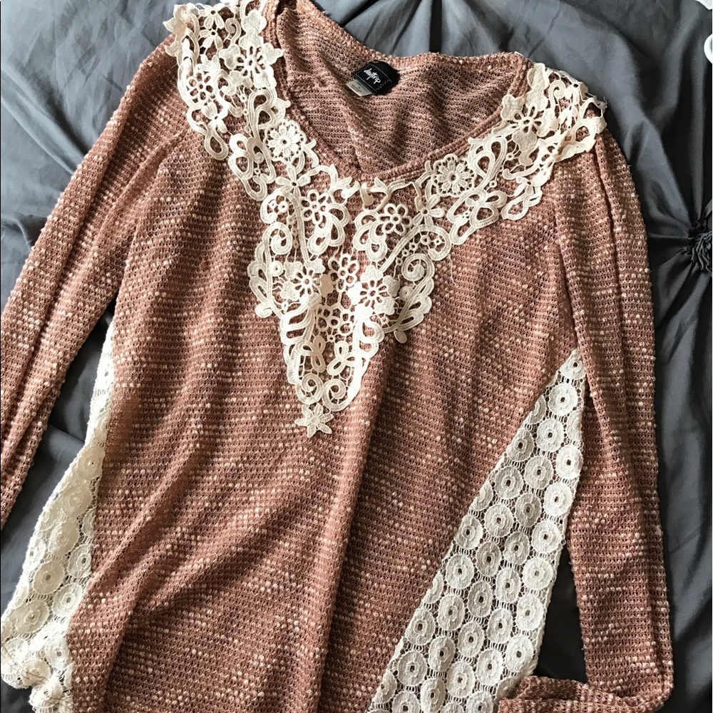 DAYTRIP knit brown/lace sweater