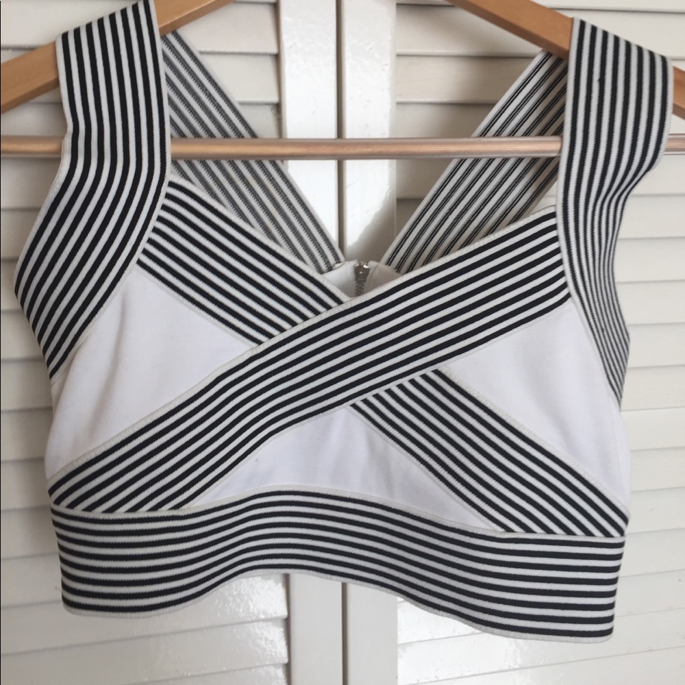 Black and white striped crop top with zipper back