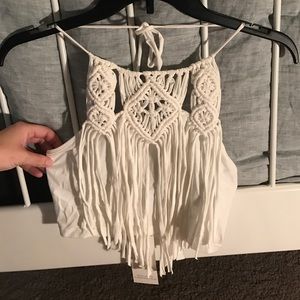 Fringe halter crop top