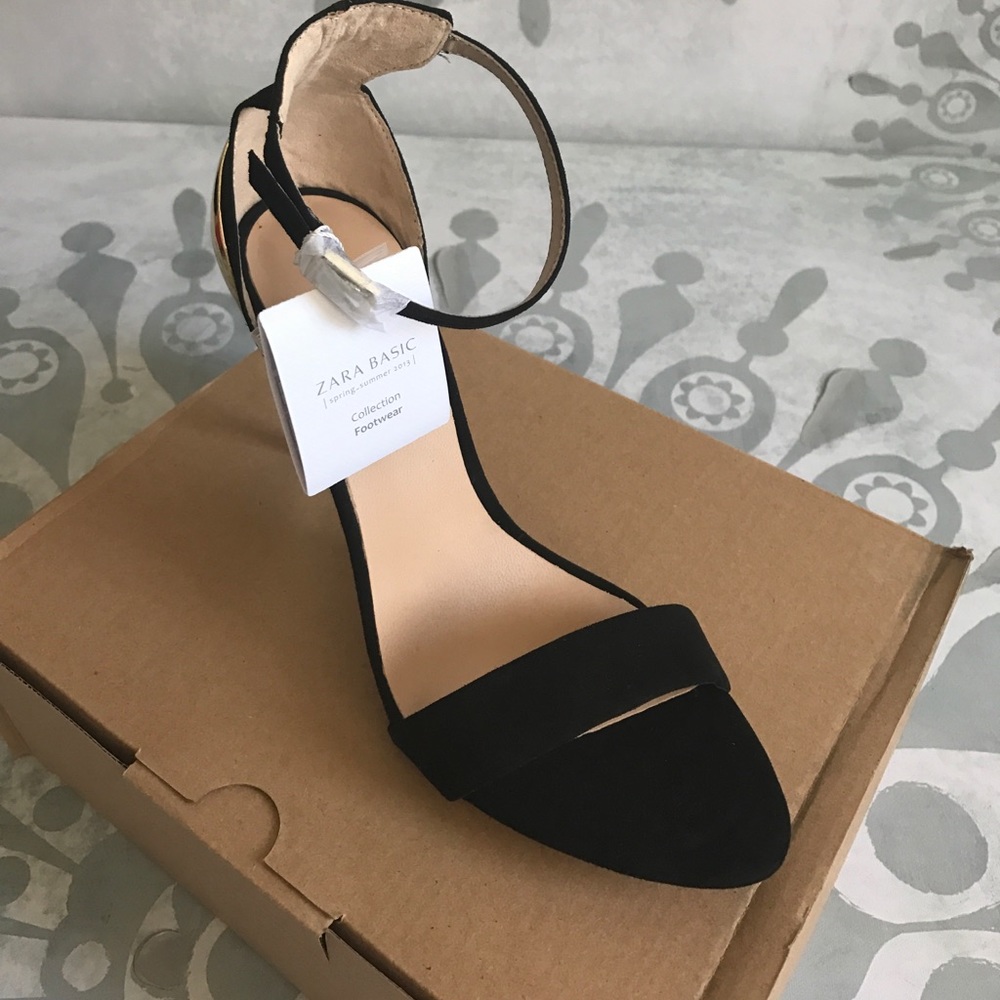 {Zara} Euro Sz 39/US 8 Black/Gold Metallic Heels - Picture 3 of 7