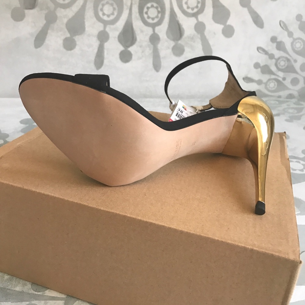{Zara} Euro Sz 39/US 8 Black/Gold Metallic Heels - Picture 6 of 7