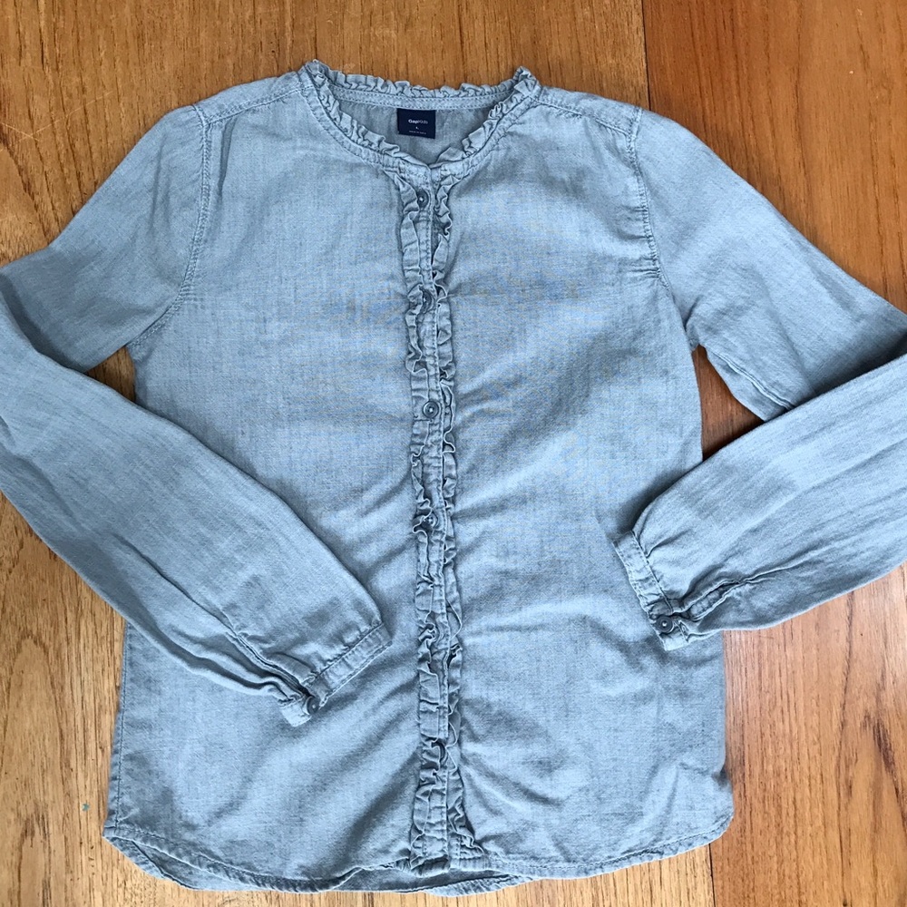 GAP Girls Gray Longsleeve Ruffled Blouse Size L