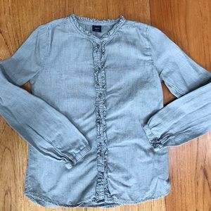 GAP Girls Gray Longsleeve Ruffled Blouse Size L