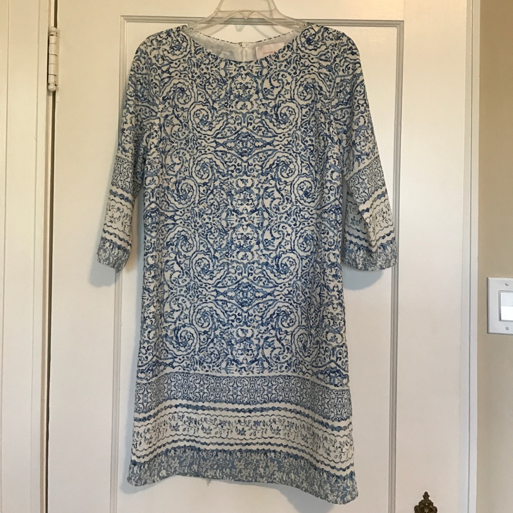 Blue & white knee length 3/4 sleeve dress