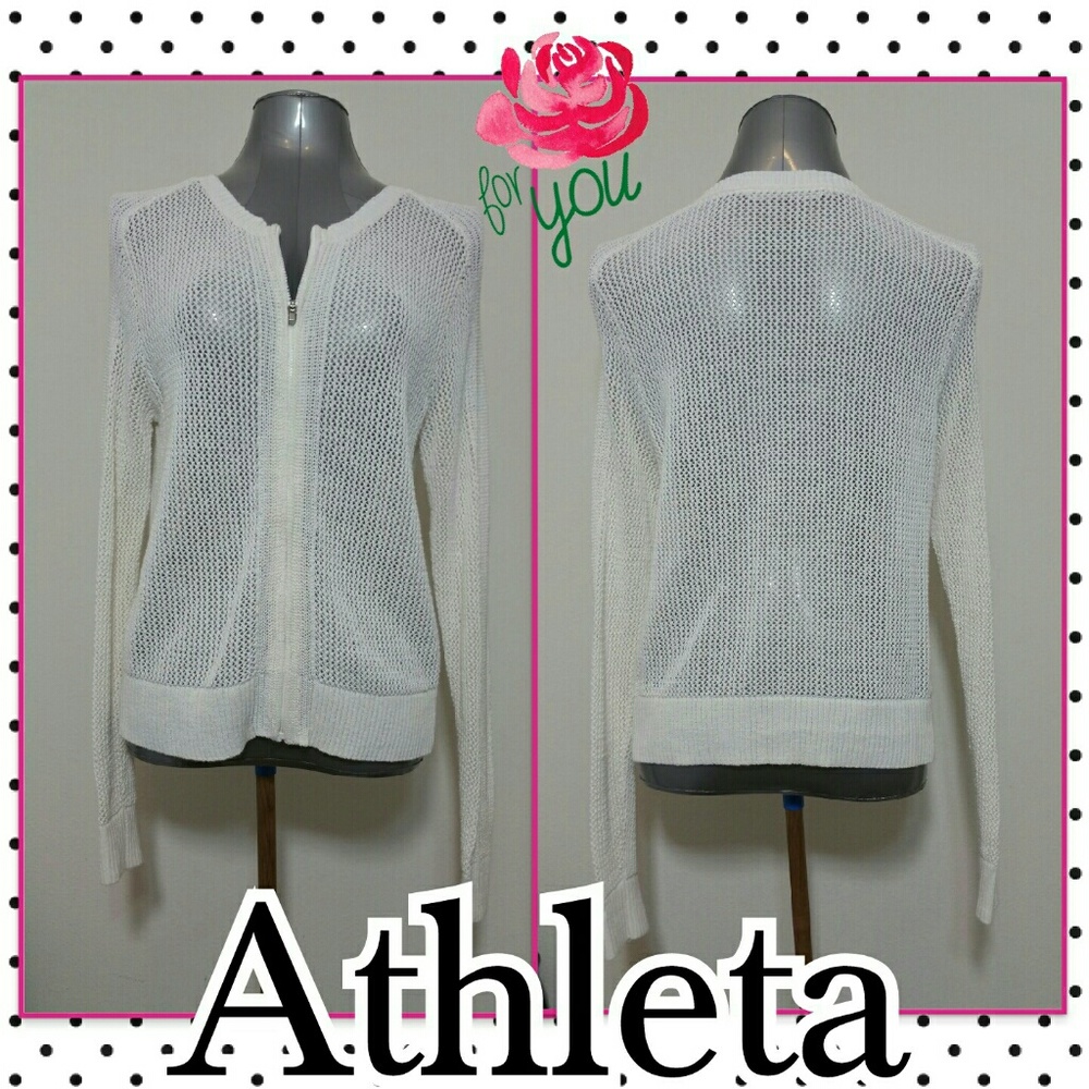 Atheta White Knit Zipper Front Cover Up Large