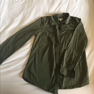 Army green denim button up.