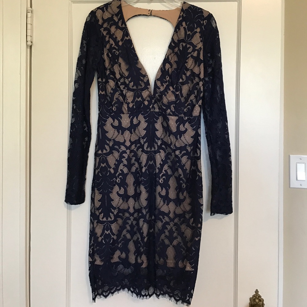 Midi lace overlay long sleeve dress