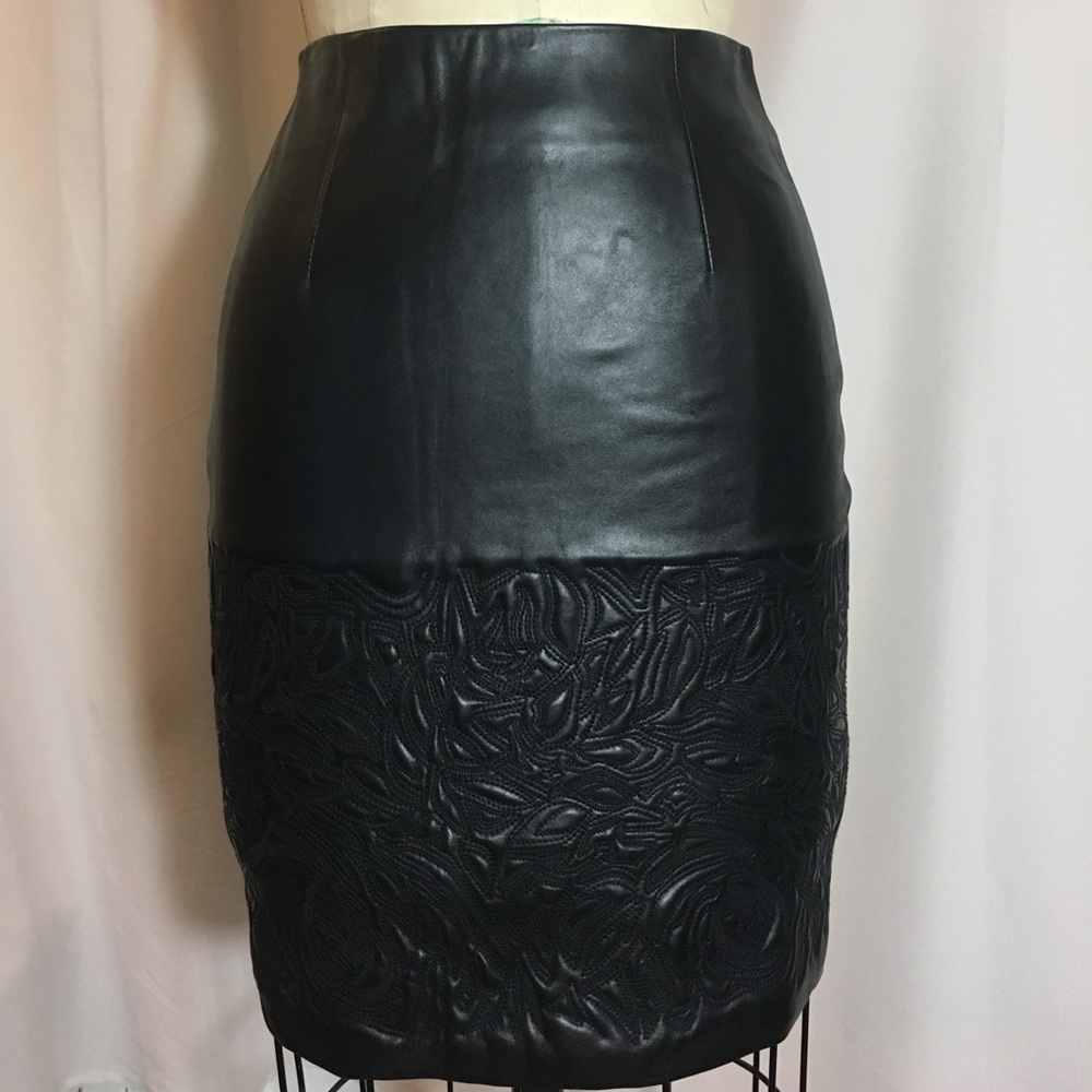 Embroidered leather skirt