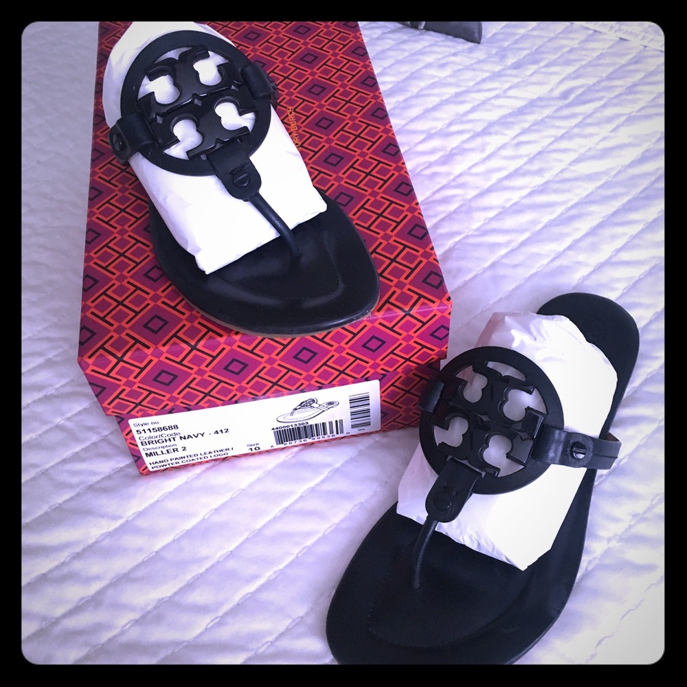 Authentic Navy Tory Burch Miller 2 Sandals Sz 10