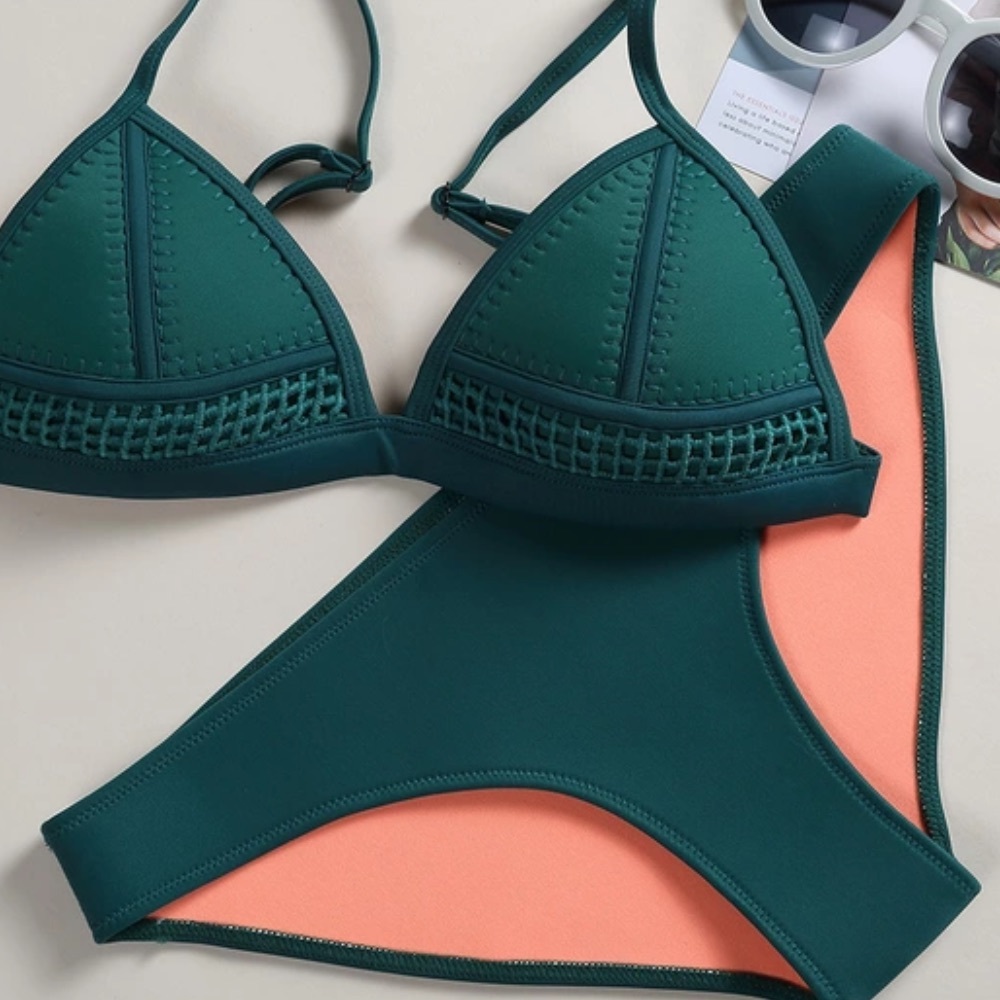 Seaweed neoprene bikini ships right away