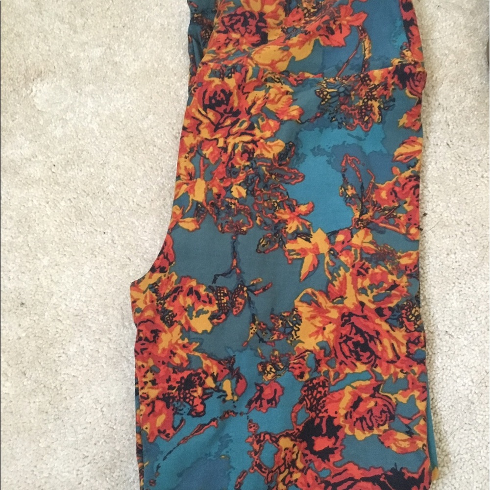 OS LLR teal, orange, and gold leggings EUC