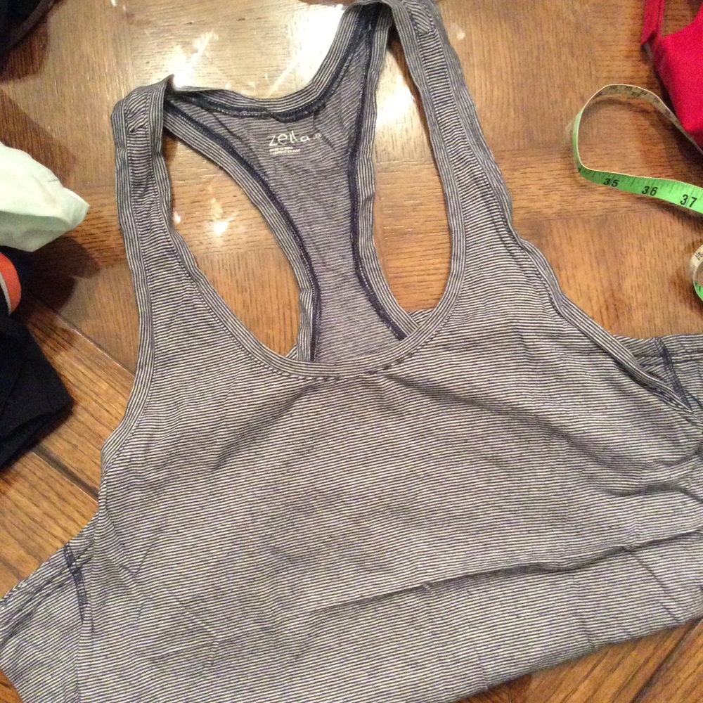 Zella, Bl/Wh Stripe, Racer Back, Tank, Size M