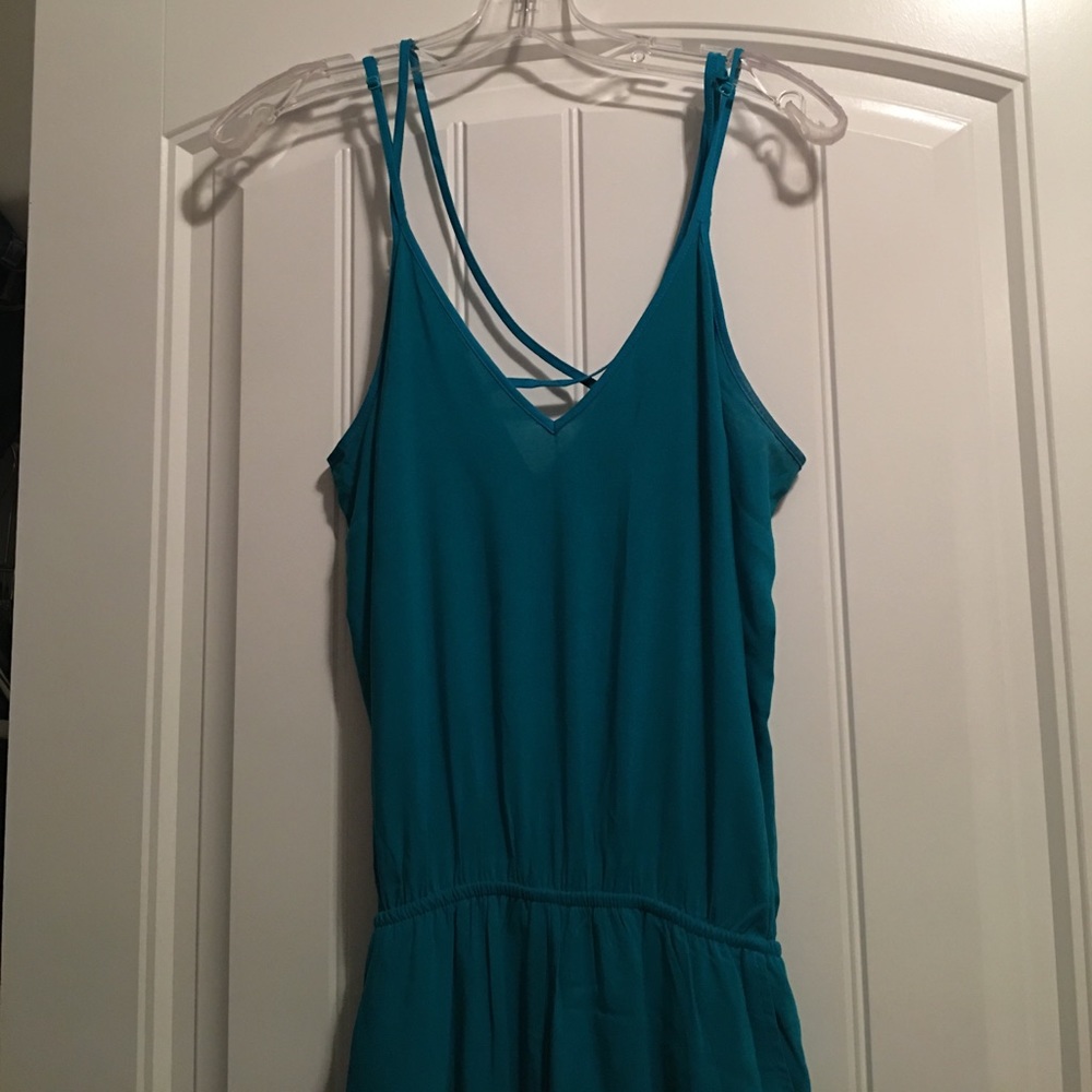 Teal Capri romper.
