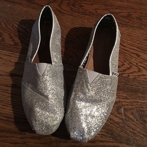 Women's Silver Sparkly Toms Slip-On Shoes