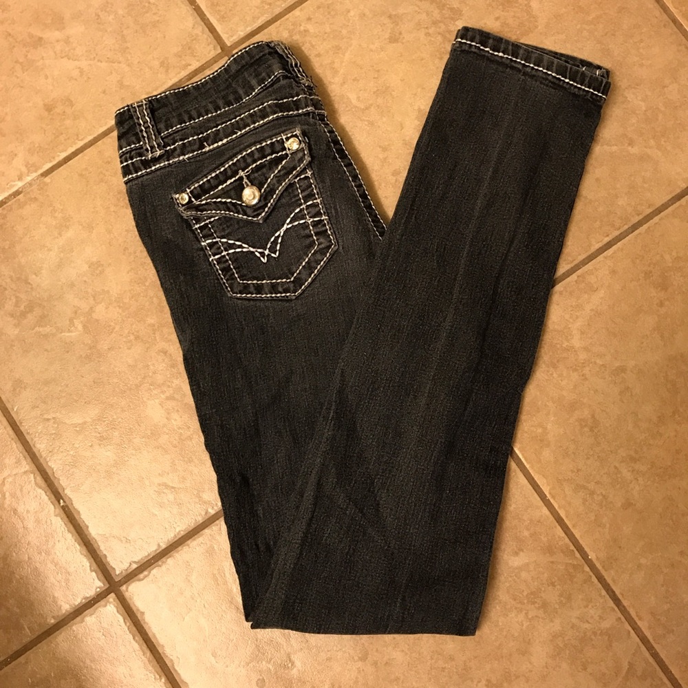 It's me Gray Crystal button  Straight Leg Jeans