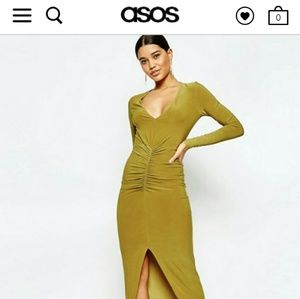 ASOS Plunge Front Ruched Detail Maxi Dress