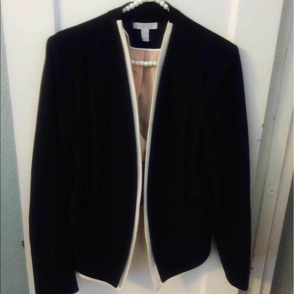 Dylan Gray black blazer with white accent.