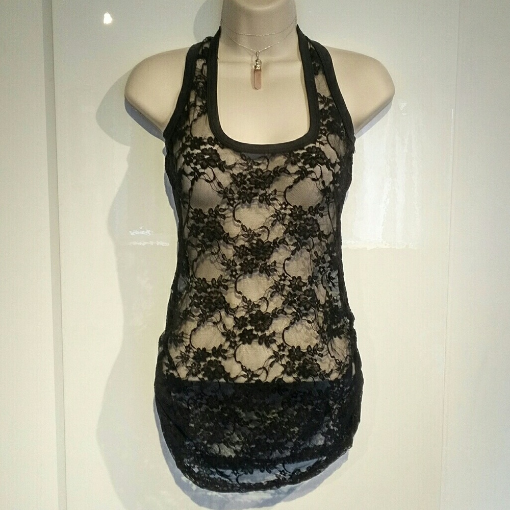 Tally Weijl Black Transparent Lace Shirt Gothic XS