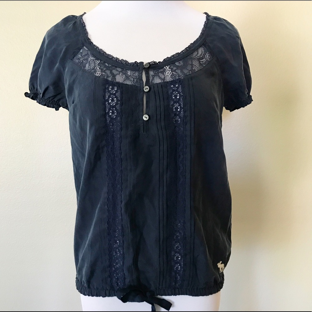 NWT Abercrombie & Fitch Dark Blue Silk Blouse