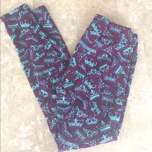 Lularoe OS leggings purple & blue crowns