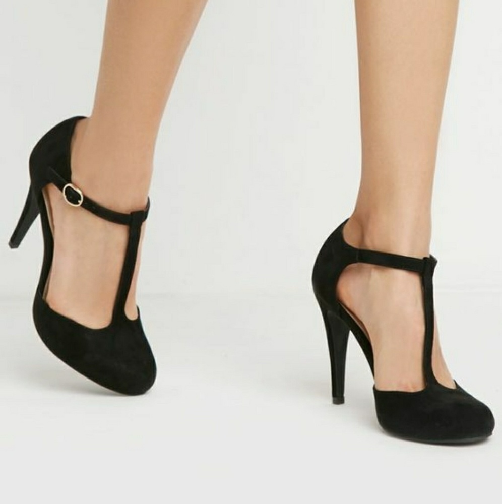 Faux Suede T-Strap Pumps