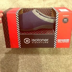 New in box isotoner slippers navy and gray