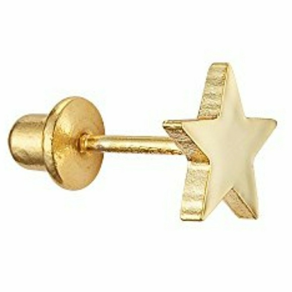 Solid 14k yellow gold plain Star Earrings - Picture 4 of 9