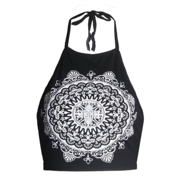 BLACK Mandala Hipster Crop Top - Picture 2 of 3