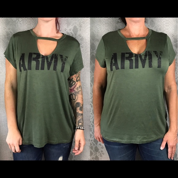 Sexy cut out Army vneck casual tee - Picture 2 of 3