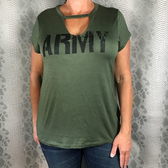 Sexy cut out Army vneck casual tee - Picture 3 of 3