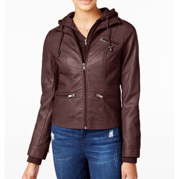 Leather jacket with hoodie - Picture 2 of 4