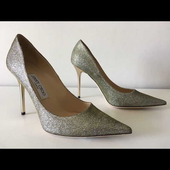 Jimmy Choo Shoes - JIMMY CHOO ABEL 100mm LAME GLITTER GOLD PUMPS