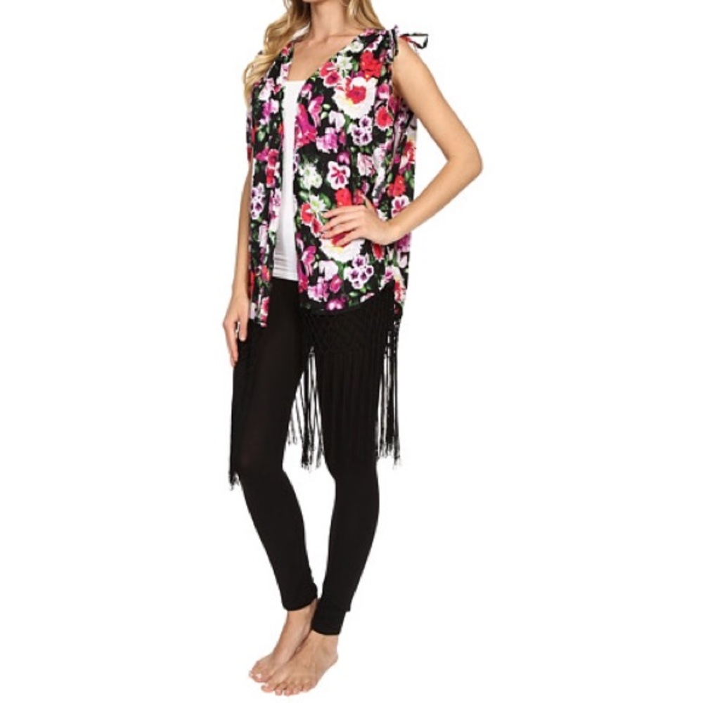 Betsey Johnson Floral Fringe Kimono NWT