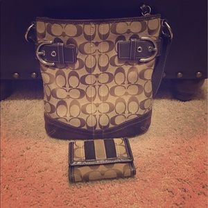 Coach dark brown and tan satchel
