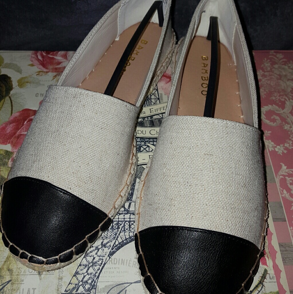 Black and tan espadrilles
