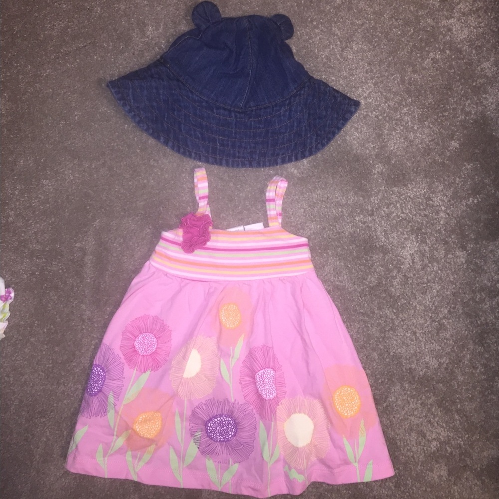 Baby Gap denim sun hat & pink sundress