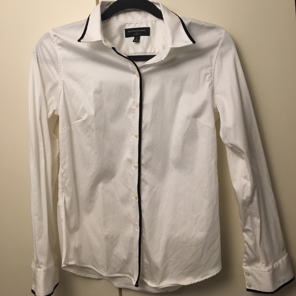 Banana Republic white blouse with black detail