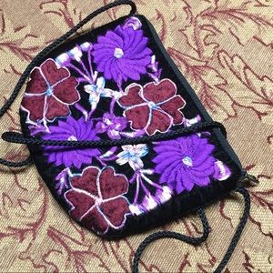 Black Floral Embroidered Crossbody Purse
